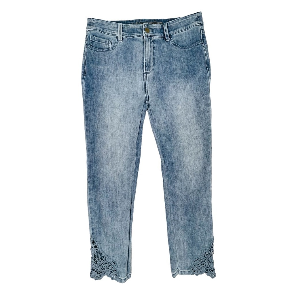 Soft Surroundings Jeans 8 PETITE Blue High Rise Stretch Lace Crochet Hem